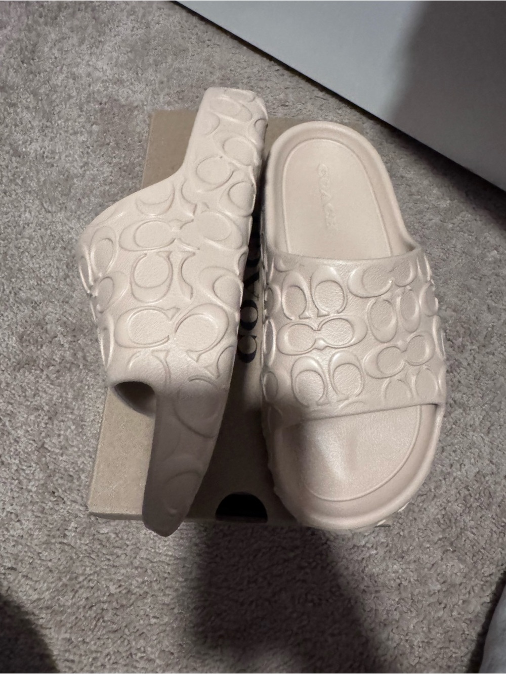 Coach Womens Embossed Signature Slide Sandals in Beige - Picture 7 of 7